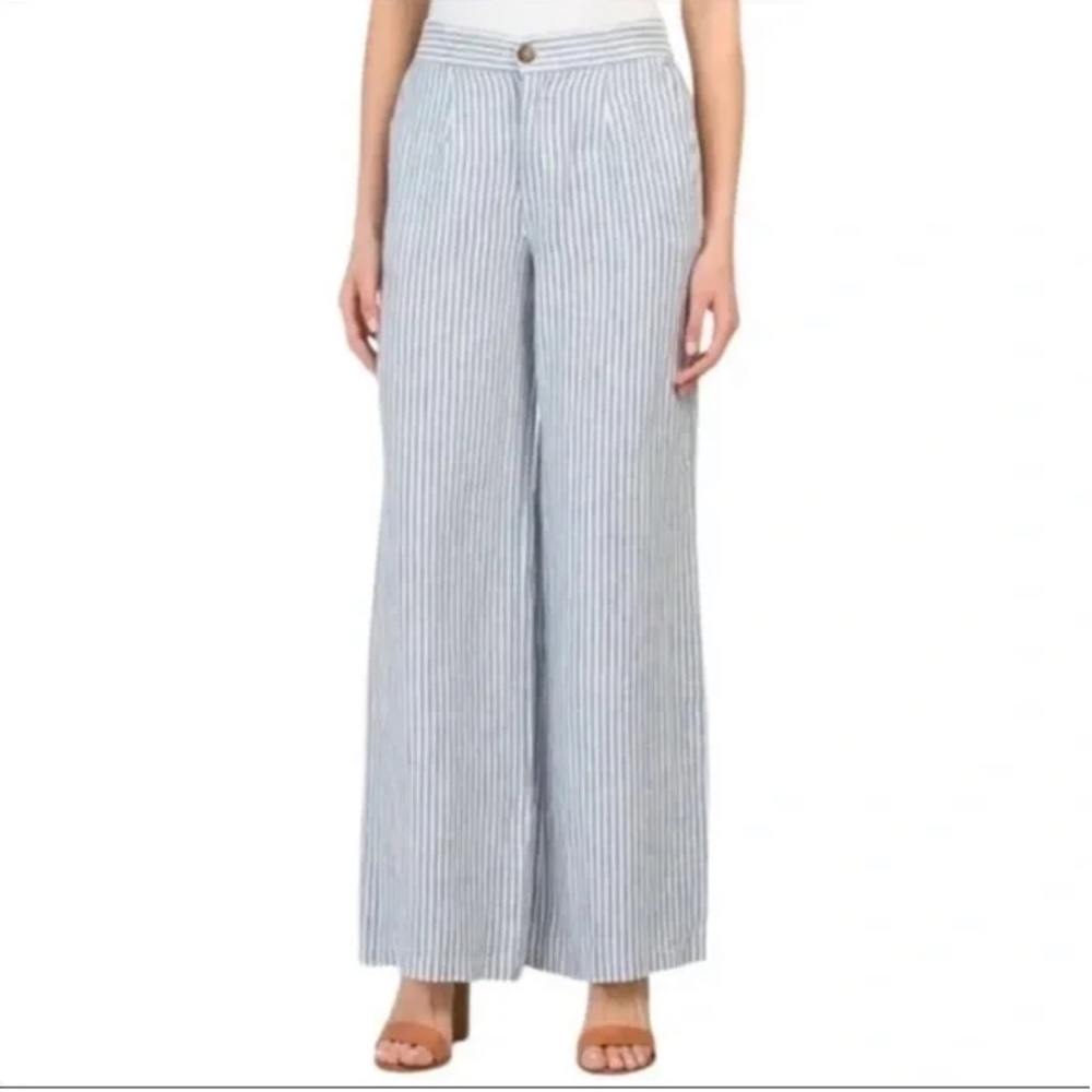 Tahari Blue and White Striped Wide-Leg Pants